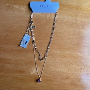 NWT Loft outlet layered gold paperclip necklace
